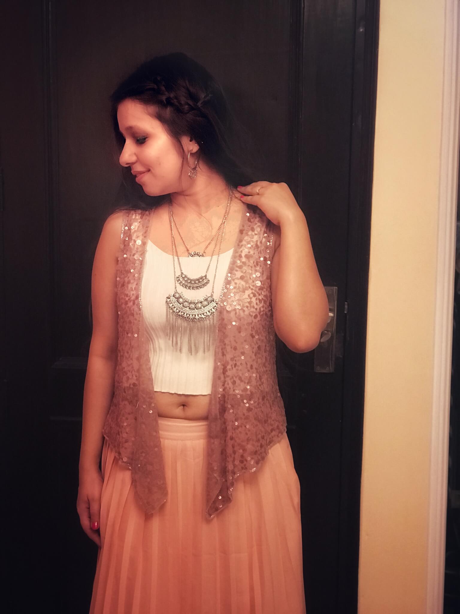 A top and a sequin jacket with a skirt (Indo-western look)