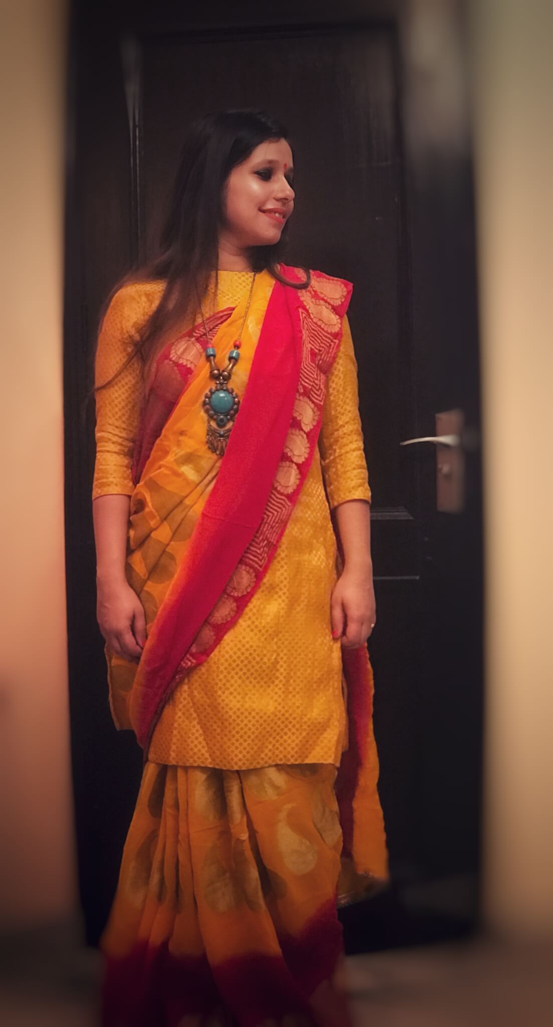 Kurta with a saree (Indo-western look)