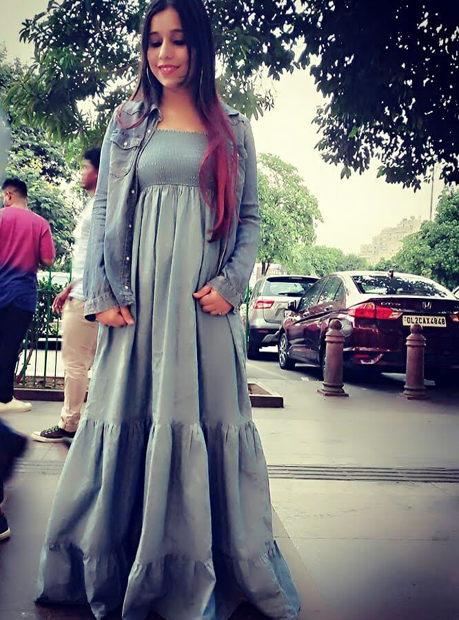 Long flared denim dress