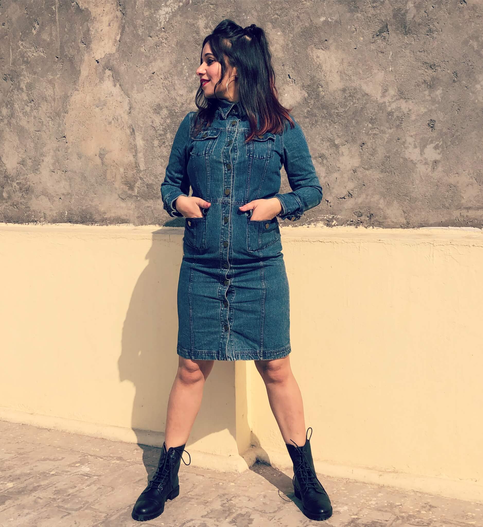 A denim tunic dress-winter season outfit ideas